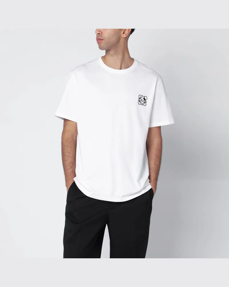 Loewe Weißes T-Shirt mit Anagram-Stickerei und Futurist Cat White
