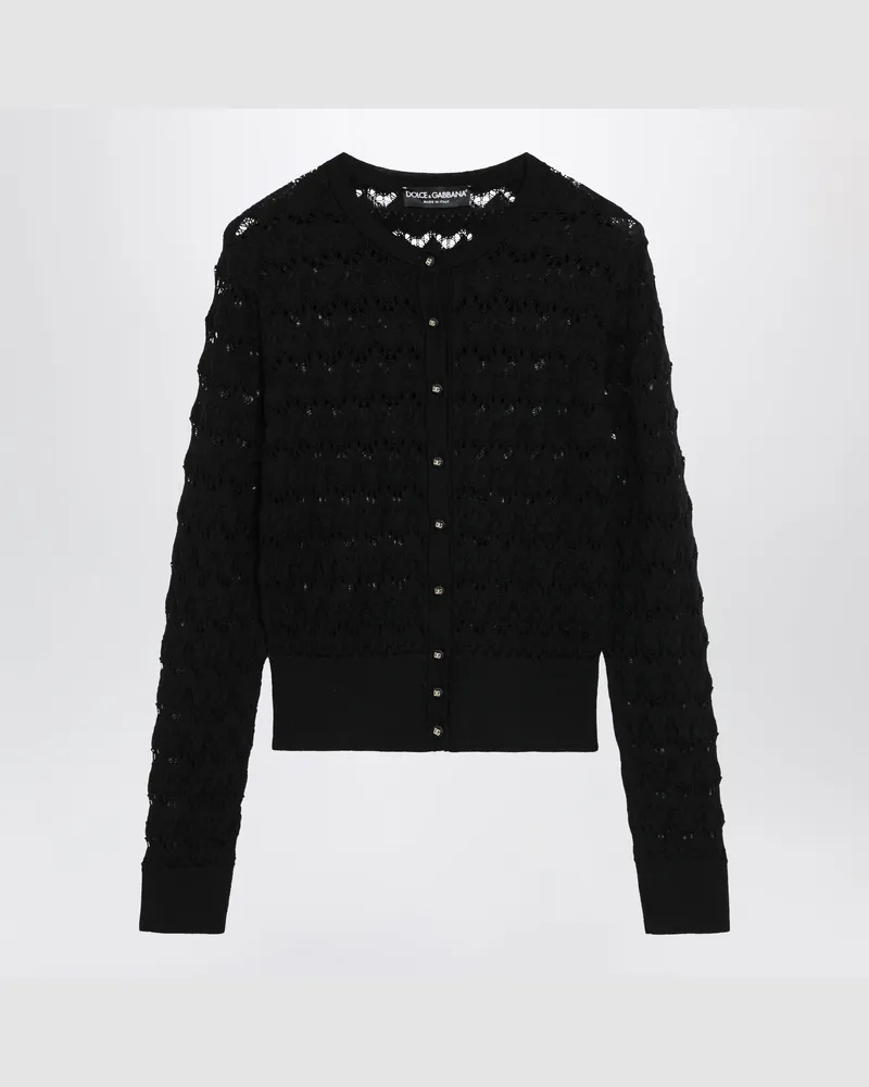 Dolce & Gabbana Lochstrick-Cardigan aus Schurwolle in Schwarz Black
