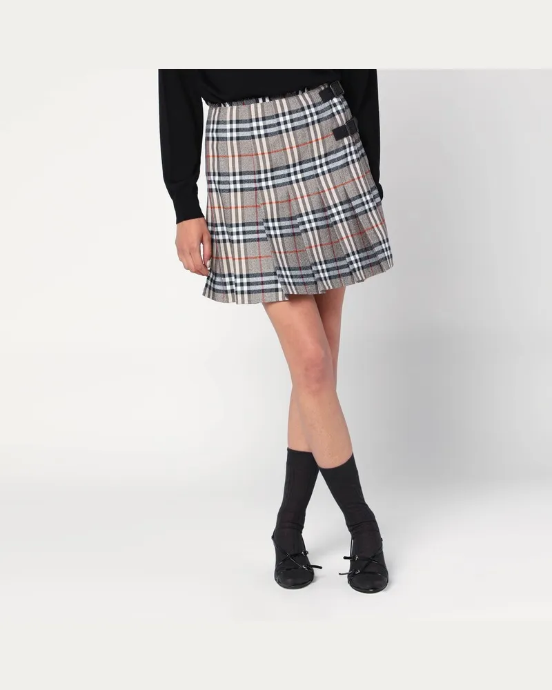 Burberry Grauer Wollkilt mit Check-Muster Grau