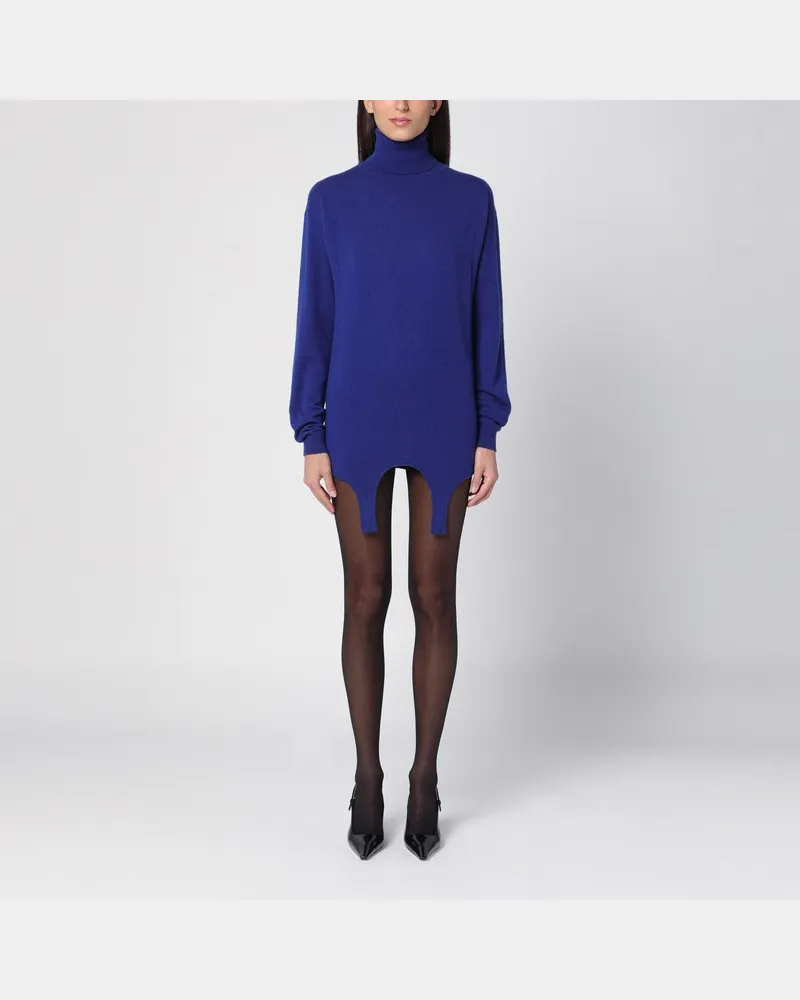 Saint Laurent Rollkragenpullover mit Strumpfband electric blue Blau