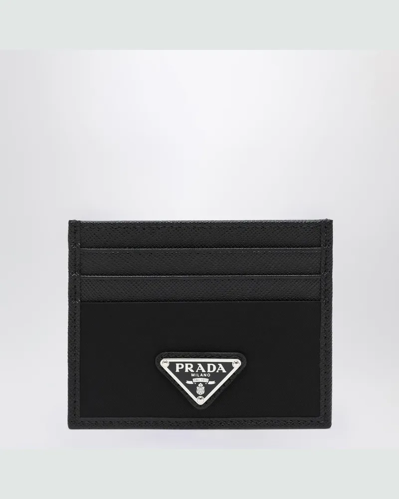 Prada Schwarzes Kreditkartenetui aus Nylon und Saffiano-Leder 