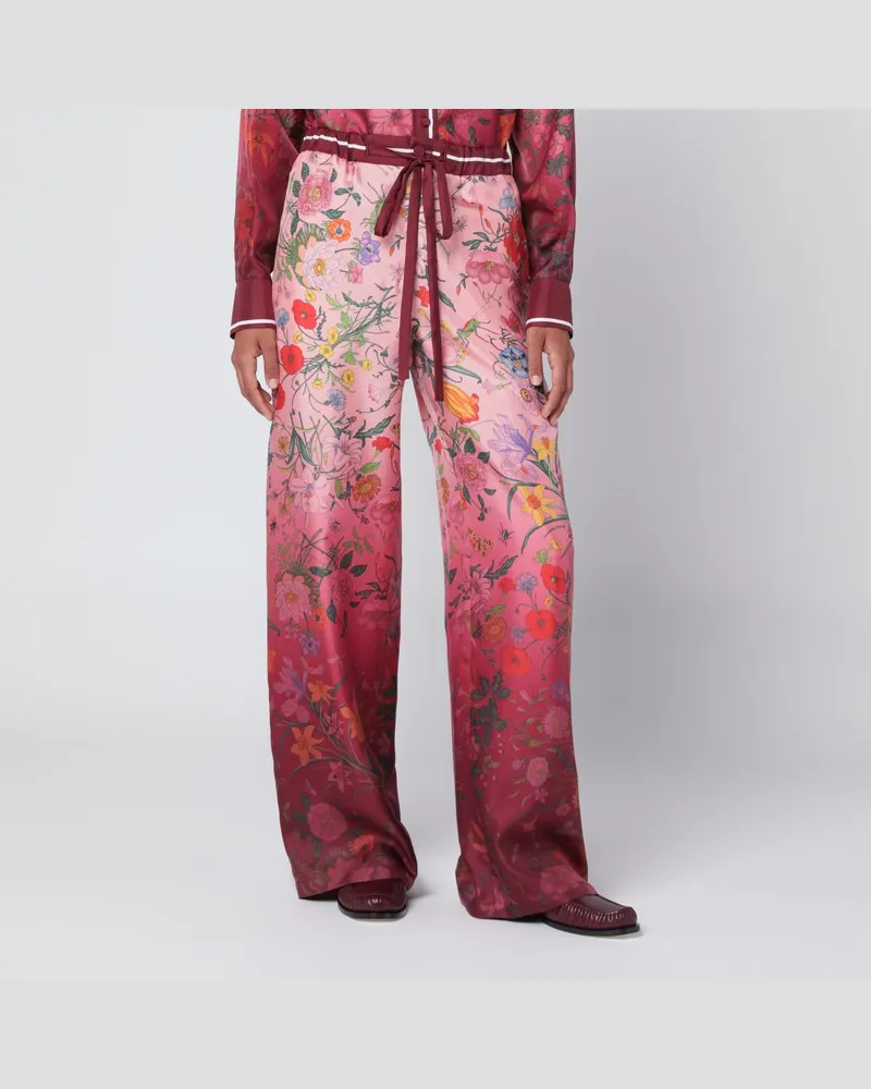 Gucci Seidenhose mit Blumenmuster Rosa