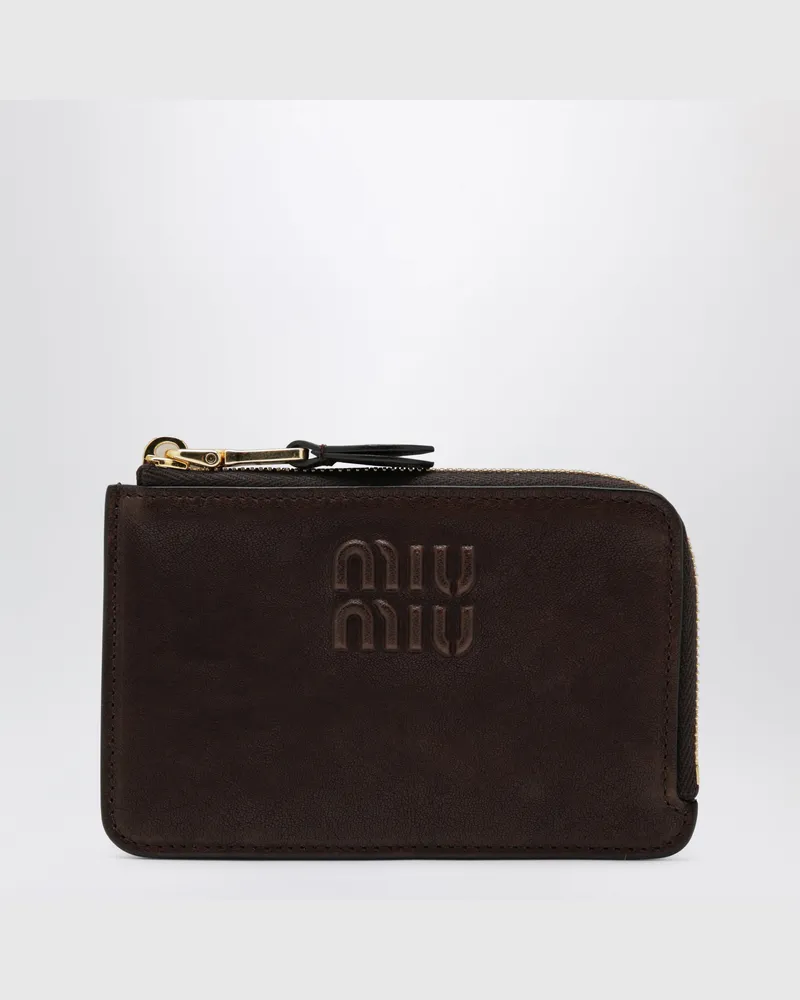 Miu Miu Radica zip card holder in leather Brown
