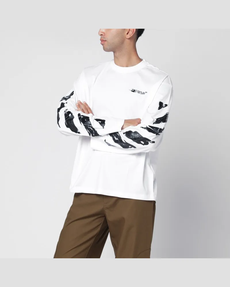 OFF-WHITE Weißes Langarm-T-Shirt mit Logo Weiß