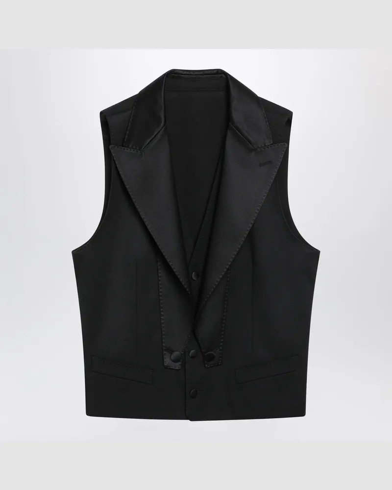 Dolce & Gabbana Einreihige Weste aus Wollgabardine in Schwarz Black