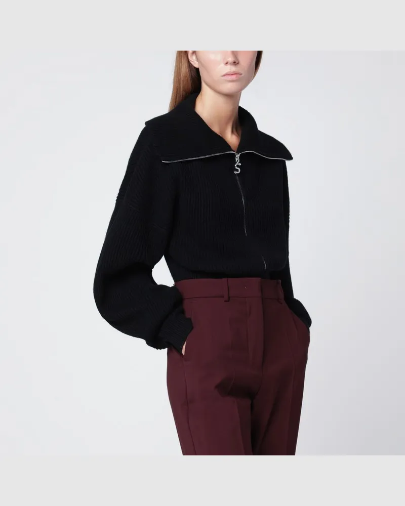 SPORTMAX Schwarze Strickjacke mit Reißverschluss aus Wolle und Kaschmir Schwarz