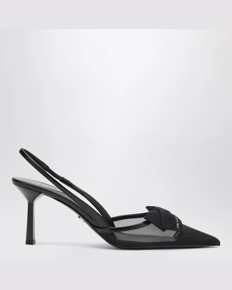 Prada Schwarze Slingback-Pumps aus Stoff und Mesh Black