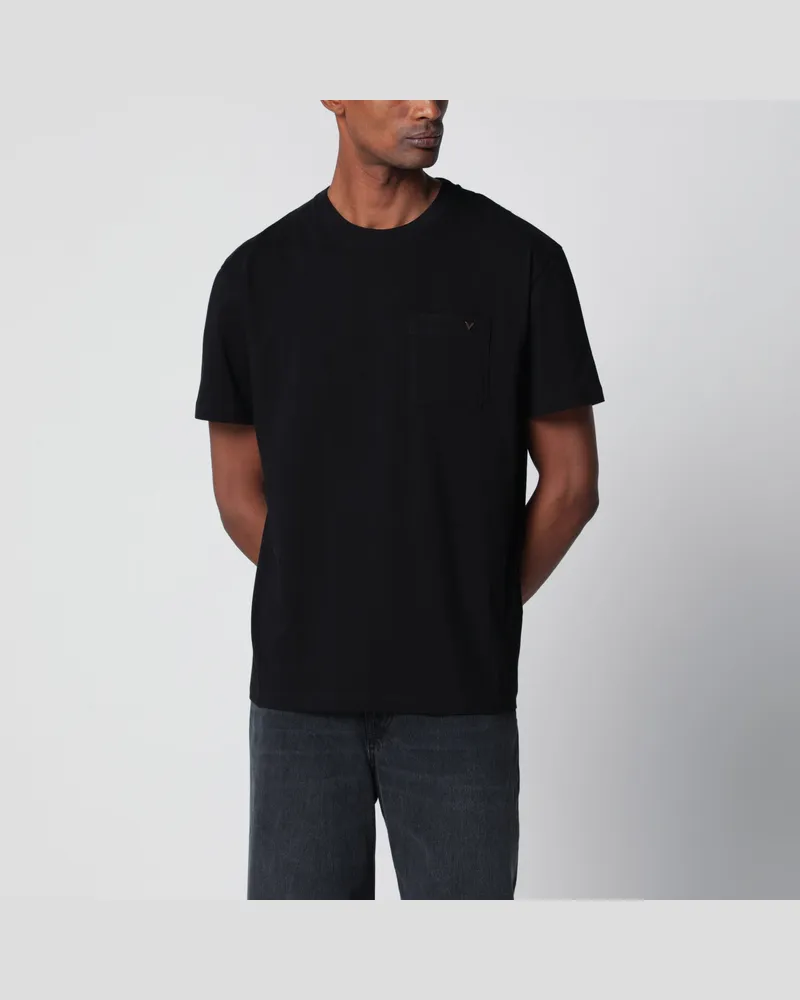 Valentino Garavani Schwarzes Baumwoll-T-Shirt mit VGold Black