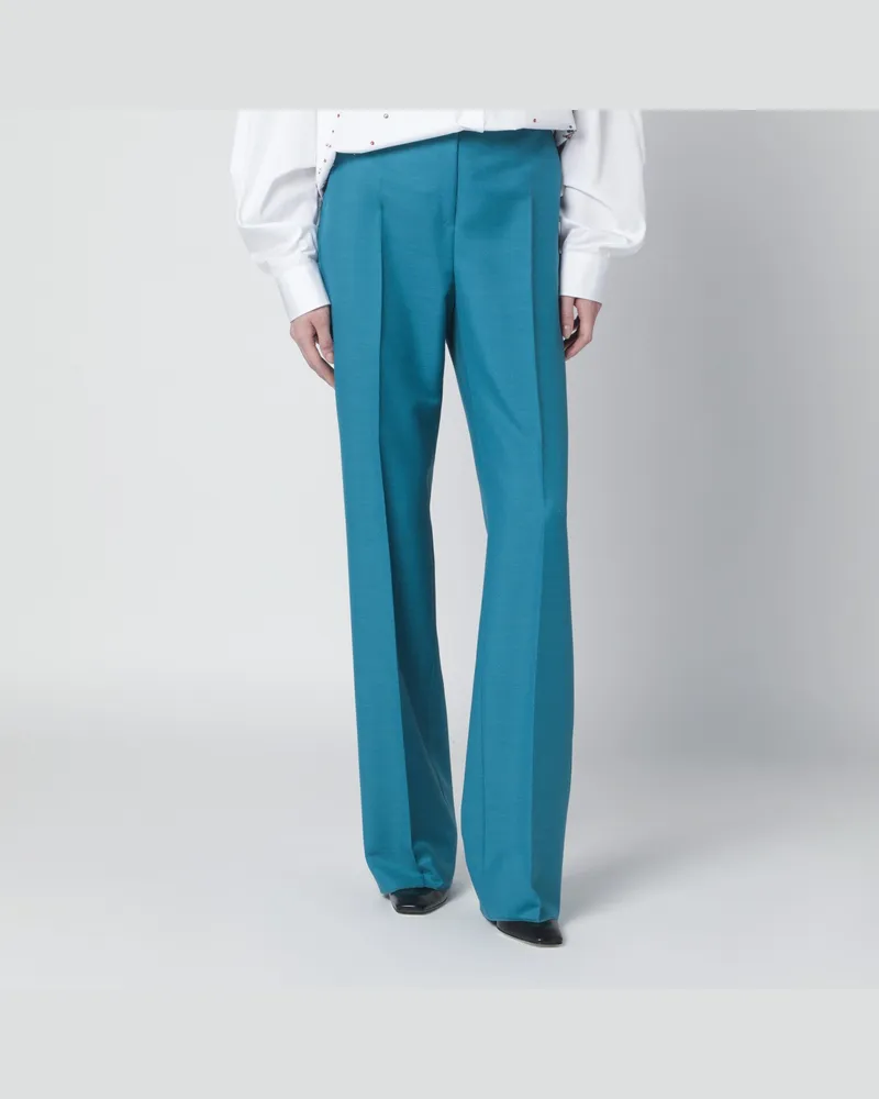 Max Mara Türkise Hose aus Woll- und Seidenmischung Light