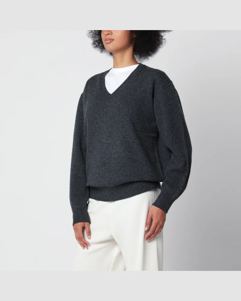 Dunst Graue melierte Strickjacke aus Wollmischung mit Rundhalsausschnitt Grey