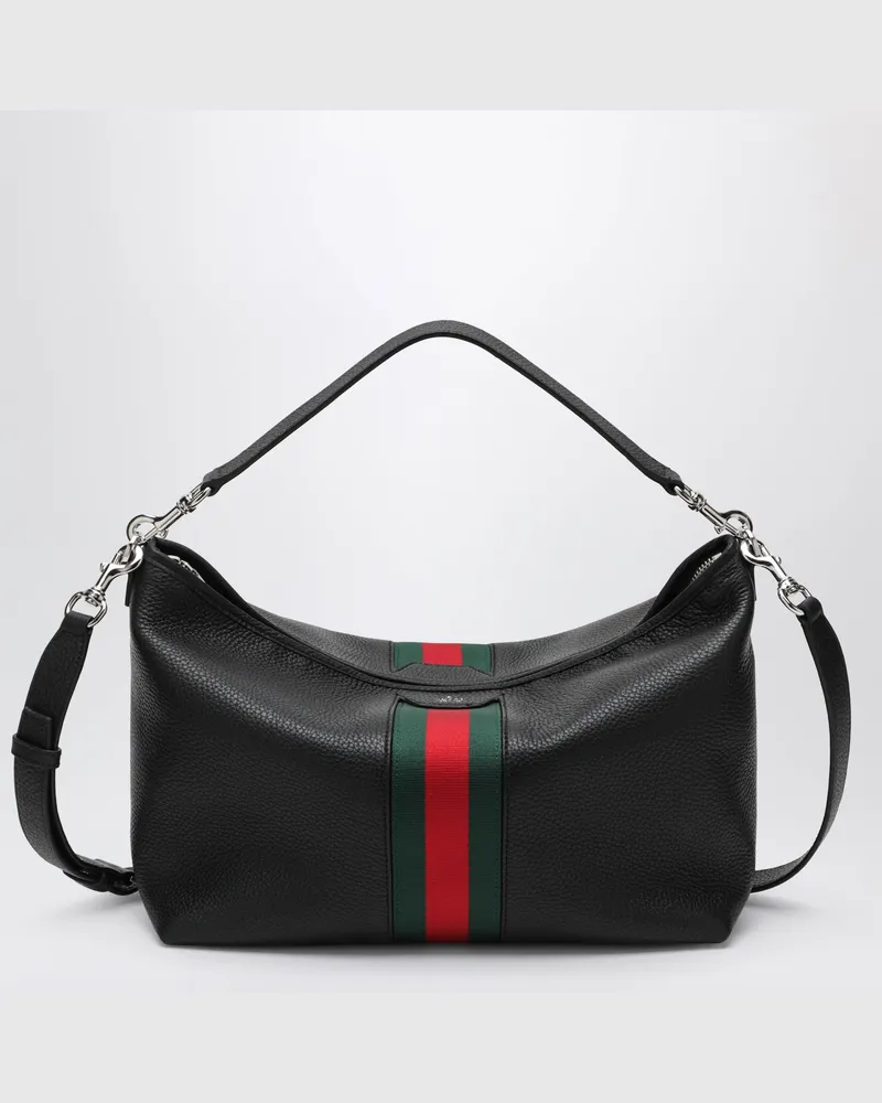 Gucci Schwarze Tasche aus genarbtem Leder mit Web-Detail Black