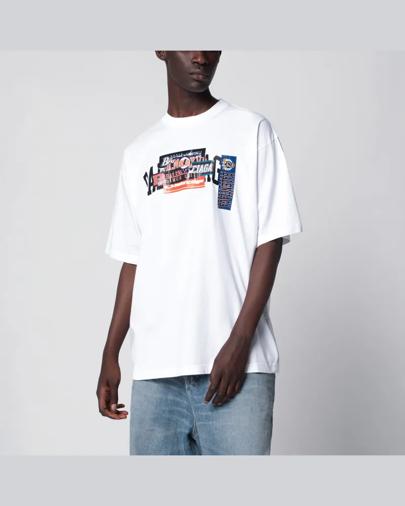 Balenciaga Herren-T-Shirt Bumper Stickers aus Baumwolljersey in Weiß White