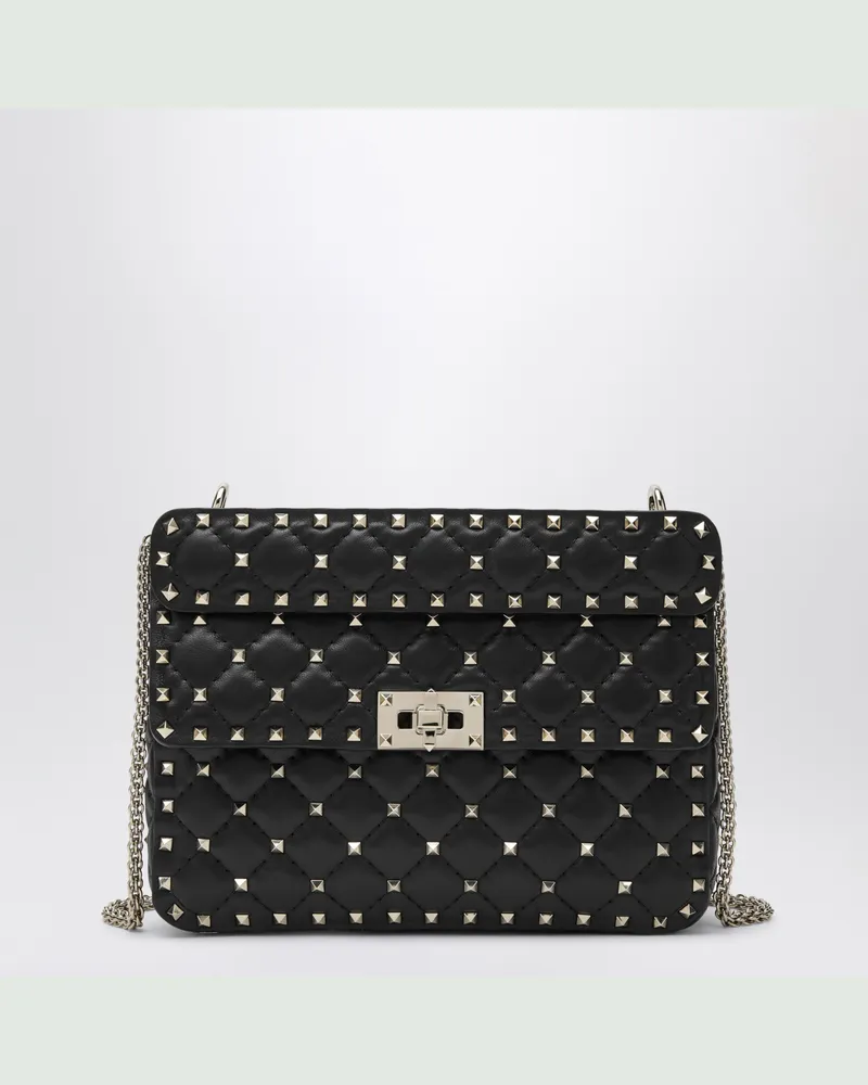 Valentino Garavani Mittelgroße Rockstud Spike Tasche aus schwarzem Nappaleder Black