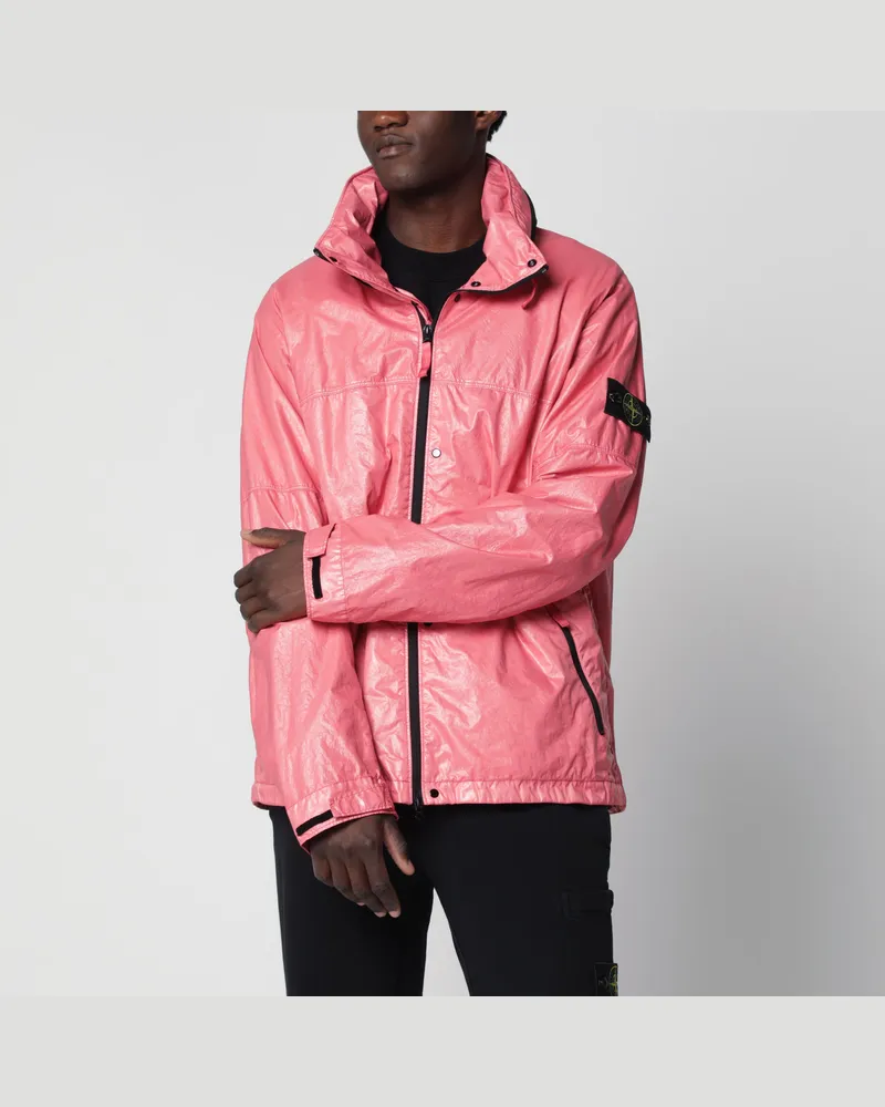 Stone Island Jacke in Geranienrot aus glänzendem Nylon Pink