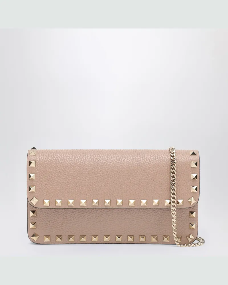 Valentino Garavani Puderfarbenes Portemonnaie Rockstud mit Kette aus genarbtem Kalbsleder Multicolor