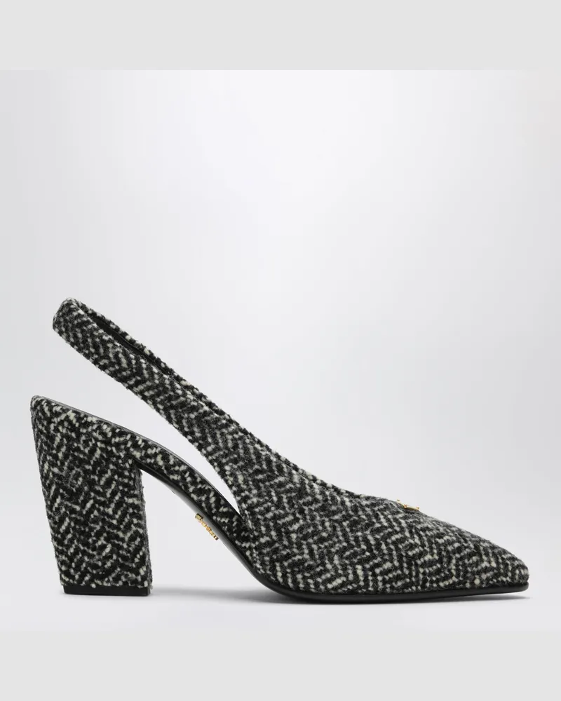 Prada Weiße und schwarze Slingback-Pumps aus Chevron-Stoff White
