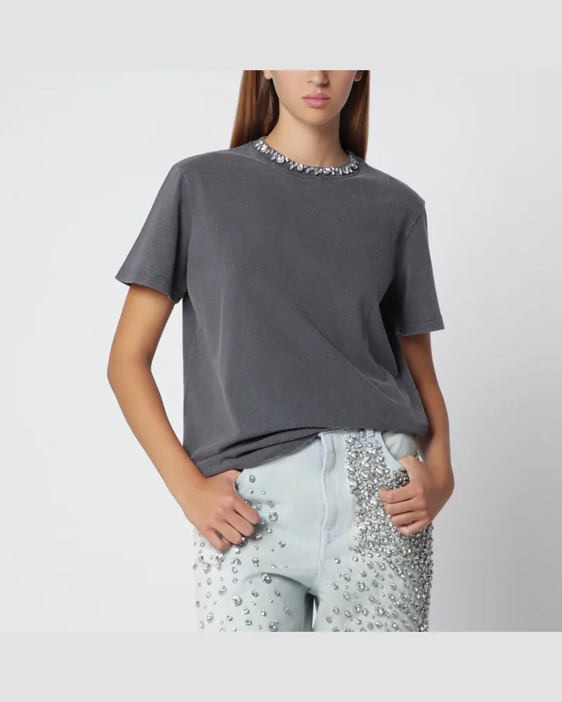 Golden Goose Baumwoll-T-Shirt mit Kristallen am Kragen, anthrazit Grey