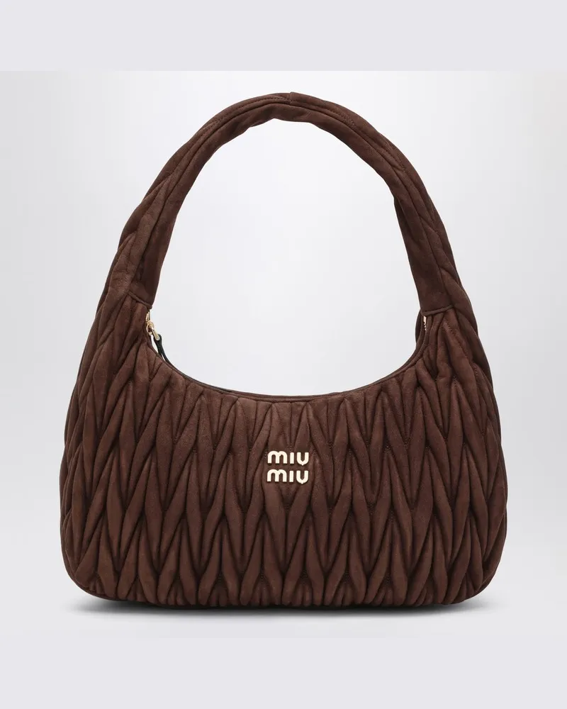 Miu Miu Wander XL Tasche in Kakaofarbe aus gestepptem Wildleder Braun