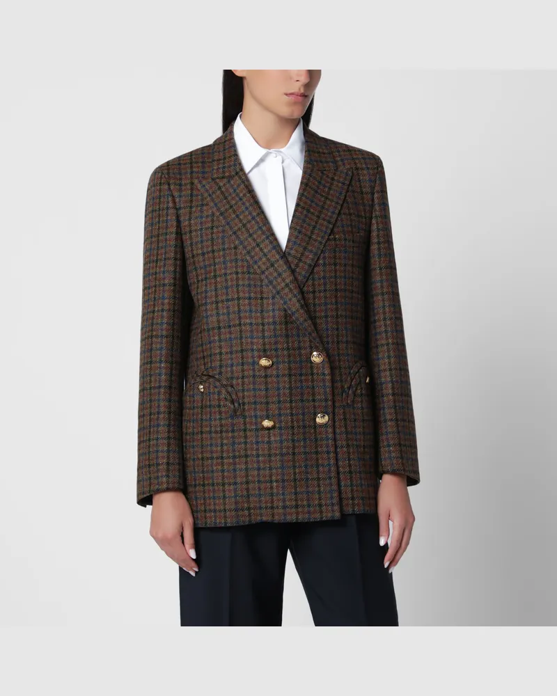 Blazé Milano Doppelreihige dunkelgrüne Jacke mit Karomuster aus Wolle Multicolor