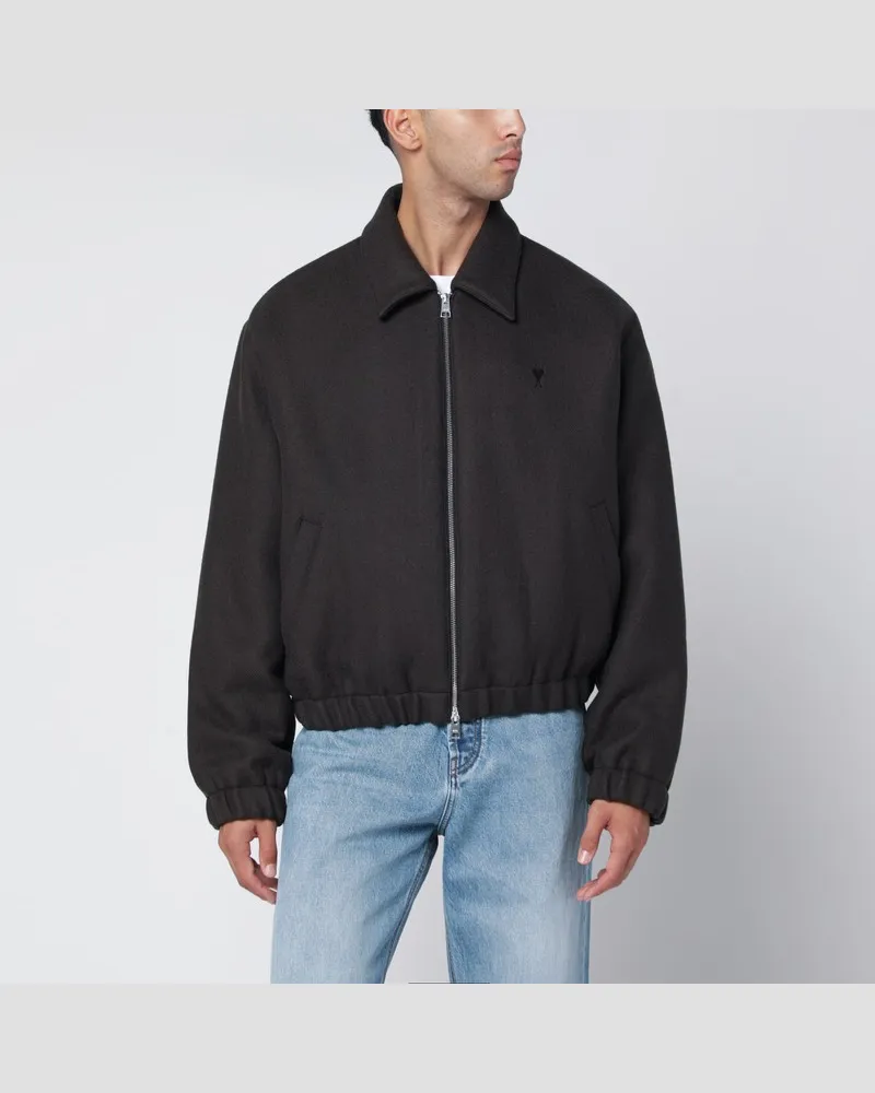 AMI Paris Ami De Coeur Bomberjacke aus grauer Wolle Grau