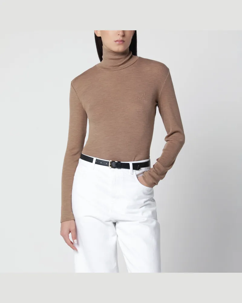 Max Mara Camel melierter Rollkragenpullover aus Schurwolle Brown