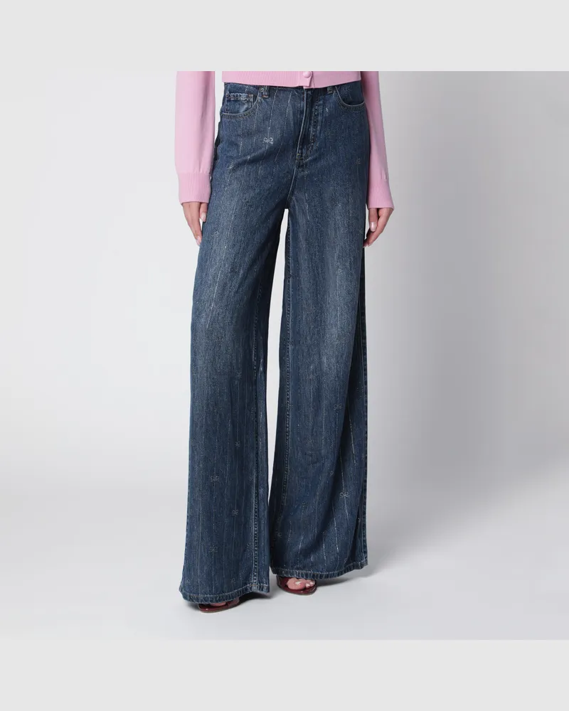 Self-Portrait Jeans mit Strassstreifen aus Lyocell-Denim in Blau Blue