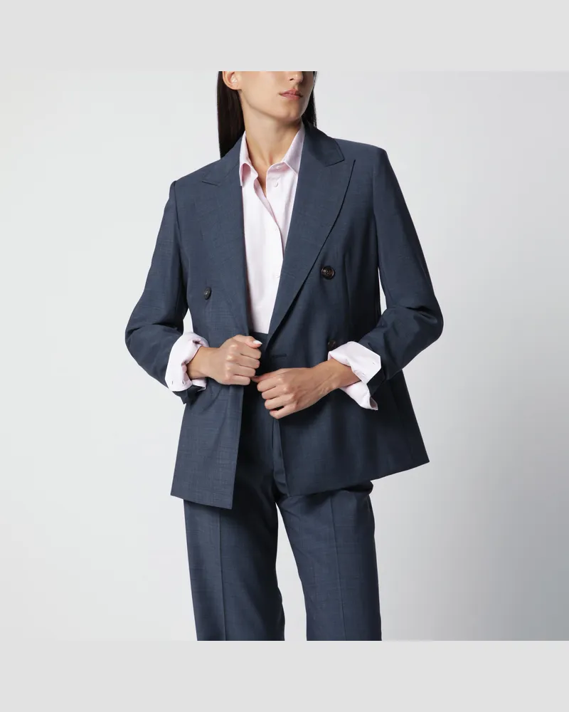 Max Mara Doppelreihige Jacke aus Wollcanvas in Denimblau Blue