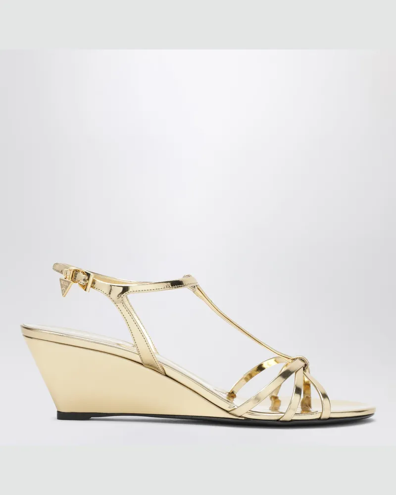 Prada Keilsandalen aus platinfarbenem Leder 