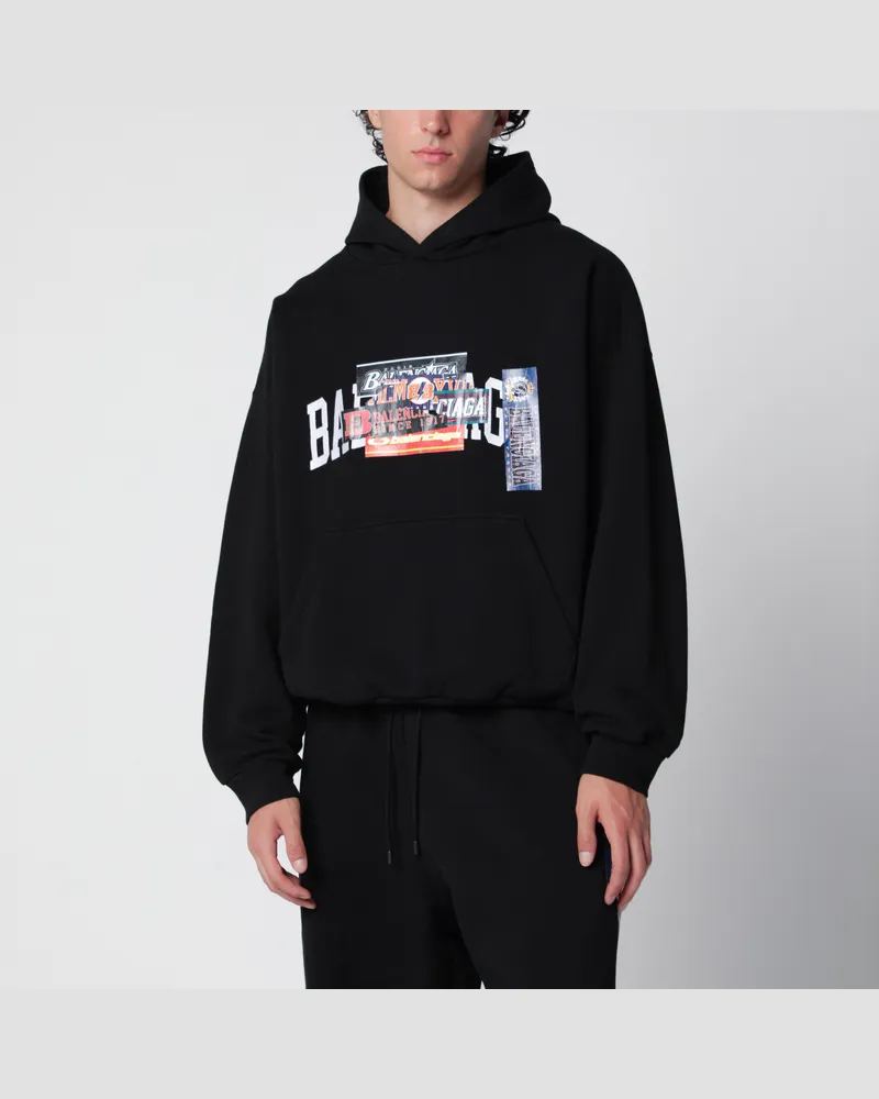 Balenciaga Schwarzer Hoodie mit Logo-Print Black
