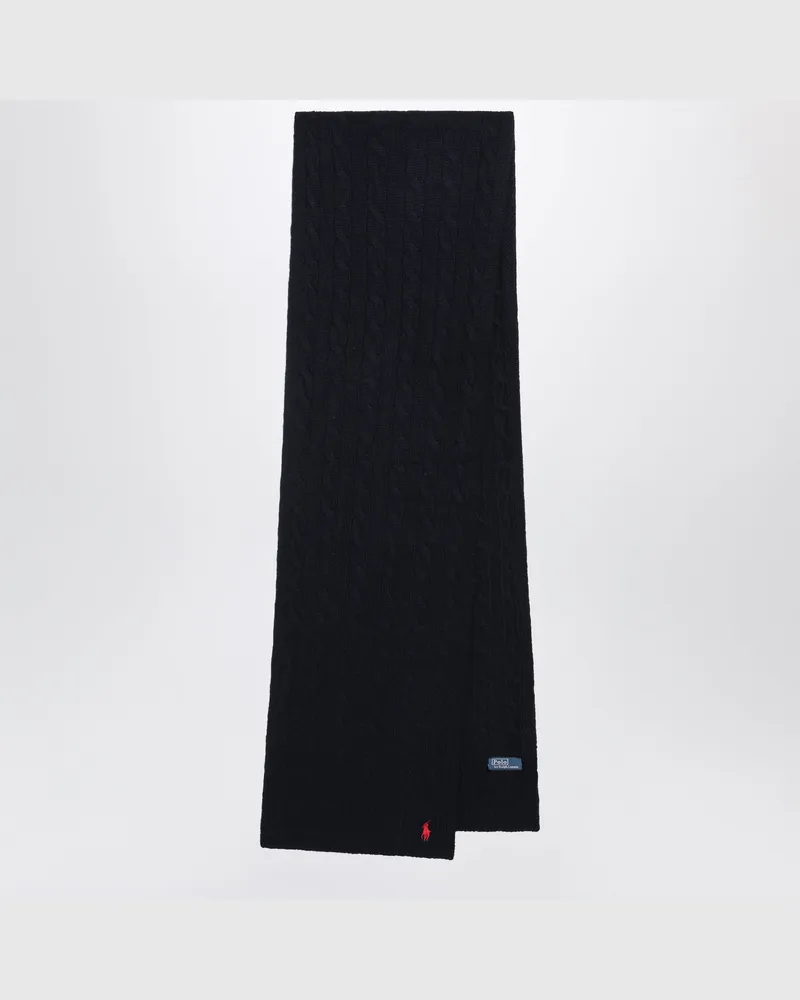 Ralph Lauren Marineblauer Zopfschal aus Wolle und Kaschmir Blue
