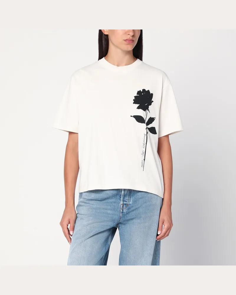 Golden Goose Weißes T-Shirt mit Rose Weiß