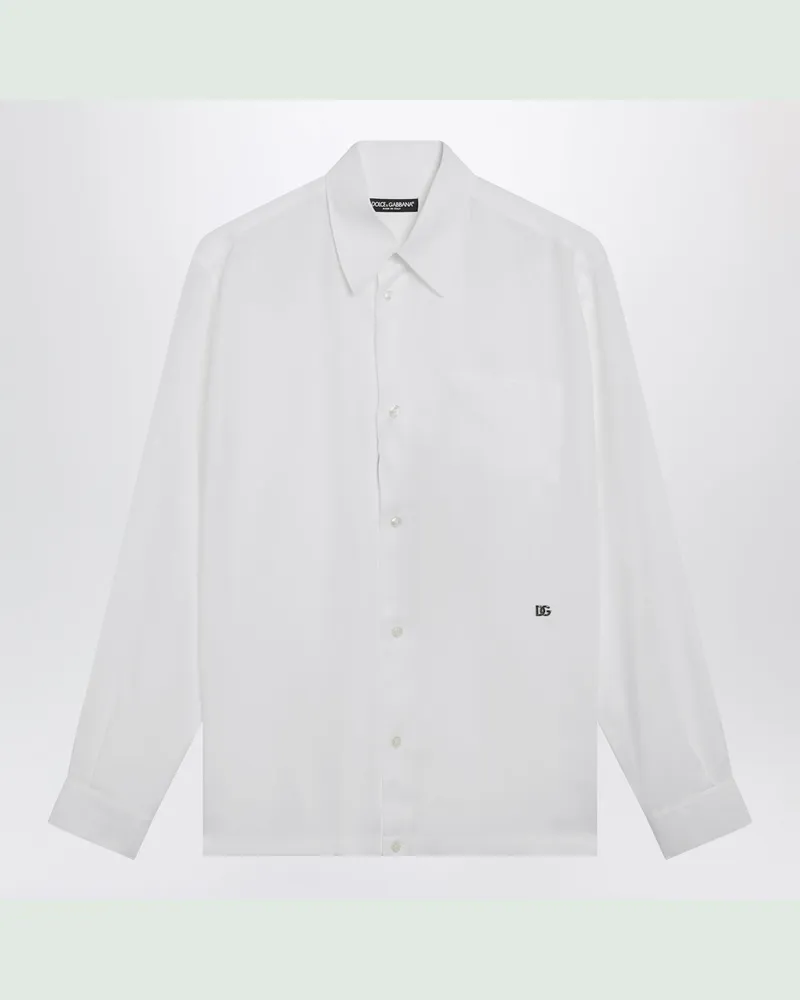 Dolce & Gabbana Hawaii-Hemd aus Leinen mit DG-Hardware in Optikweiß White