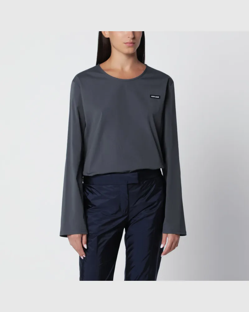 Miu Miu Langarmtop in hämatitfarbenem Stretchpopeline Grey