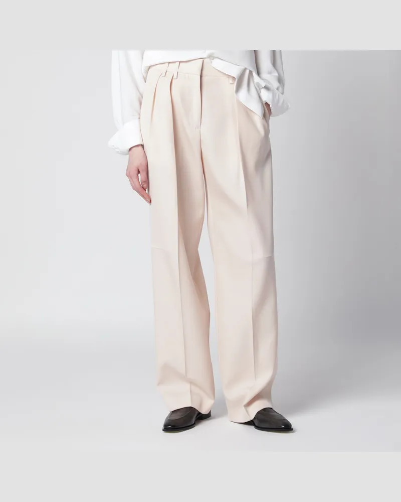 Jil Sander Elfenbeinfarbene Hose aus Wollgabardine Beige