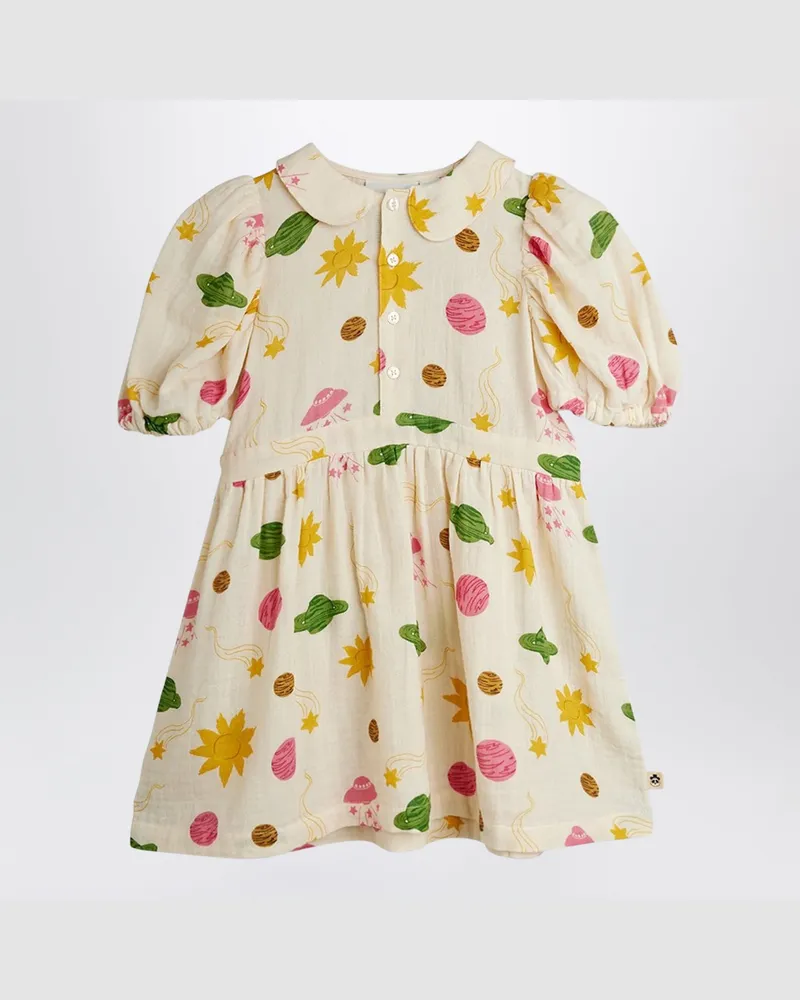 Mini Rodini Kleid aus Musselin mit Weltraum-Print White