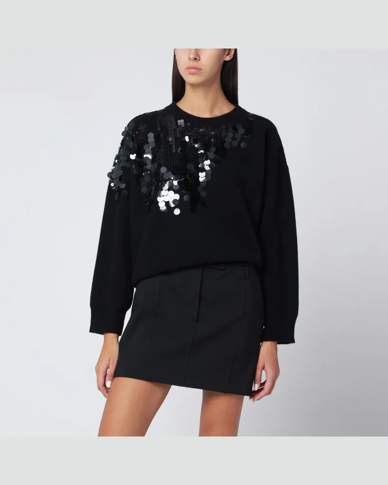 Roberto Collina Schwarzer Pullover mit Paillettenstickerei Schwarz
