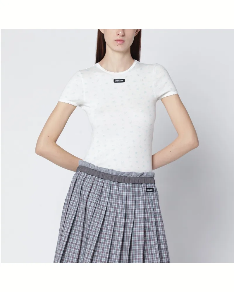 Miu Miu Flowers T-Shirt in Weiß/Hellblau aus Jersey 