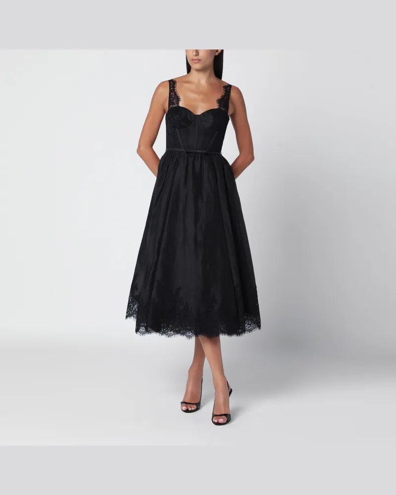 Zimmermann Valiant schwarzes Midikleid aus Seide und Leinen Black