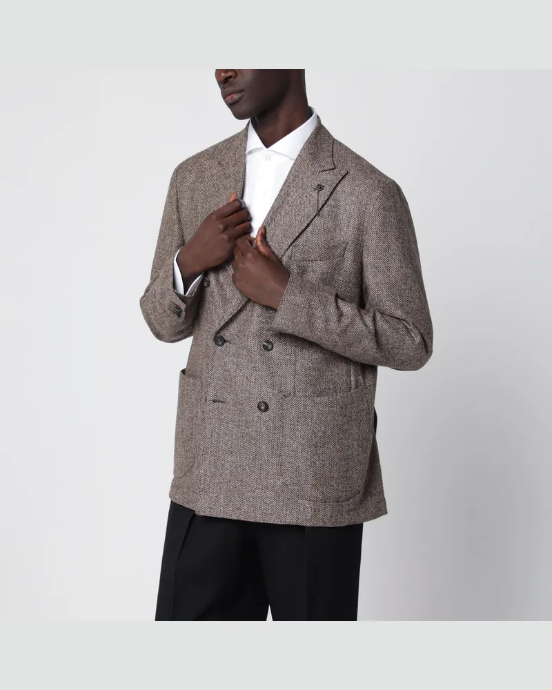 Biagio Santaniello Brown mélange double-breasted jacket in wool and cashmere Brown