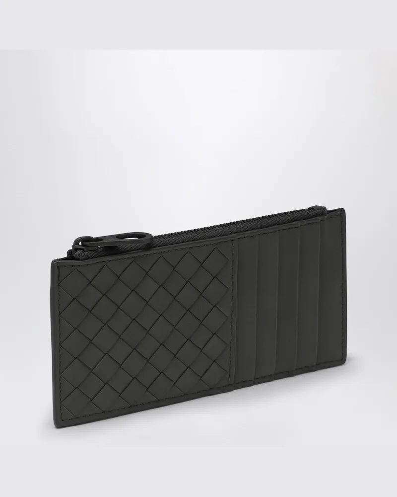 Bottega Veneta Graues Kreditkartenetui mit Reißverschluss und Flechtmuster 