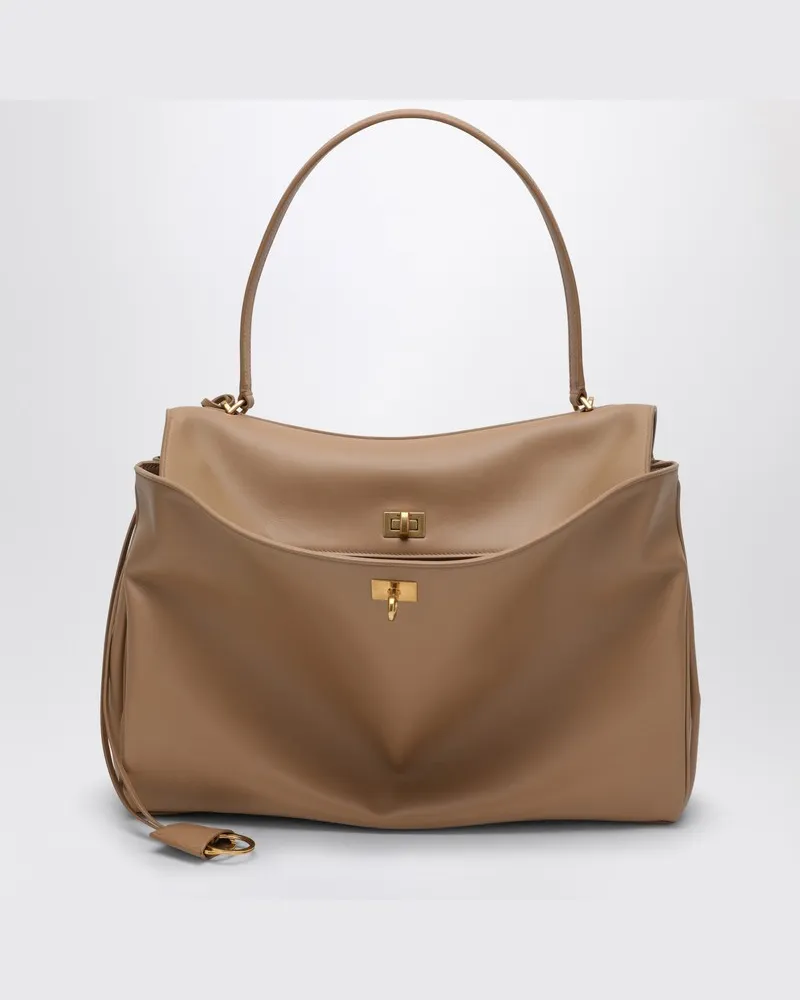 Balenciaga Große Rodeo-Tasche aus glattem Kalbsleder mit Milchkaffee Beige