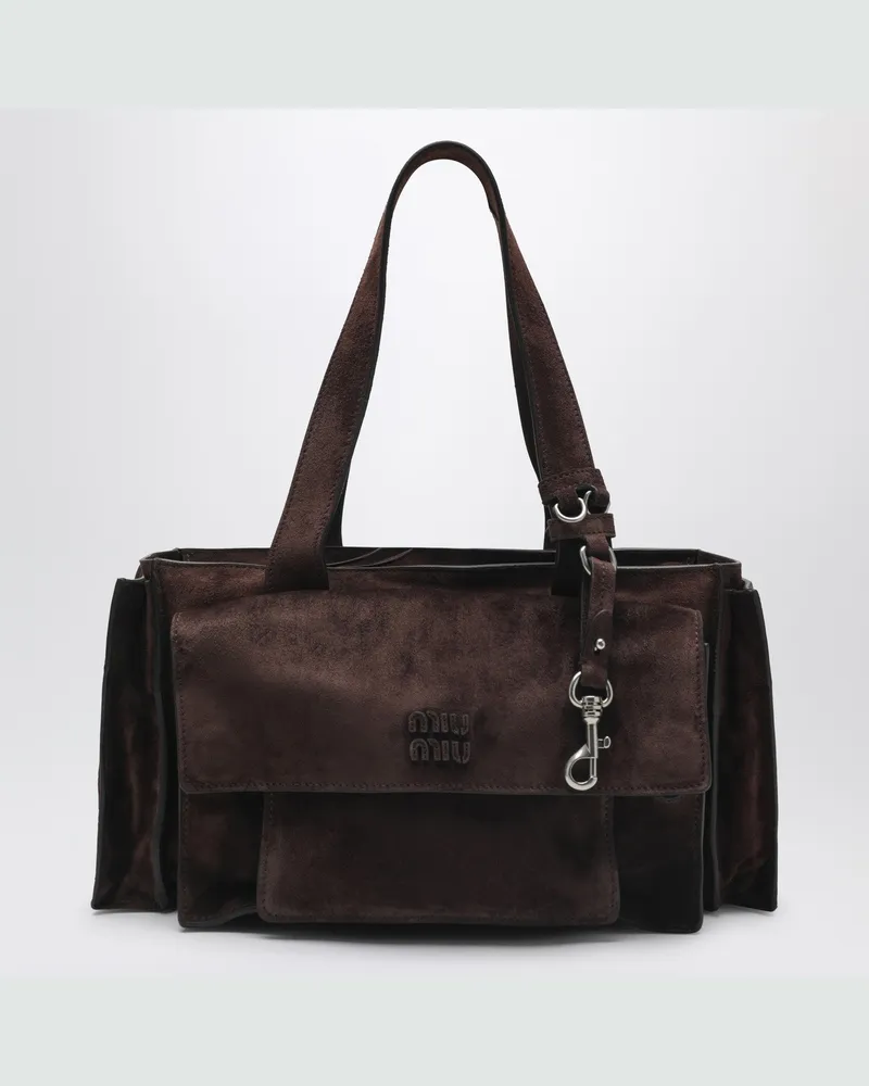 Miu Miu Utilitaire Bowlingtasche aus dunkelbraunem Wildleder Brown