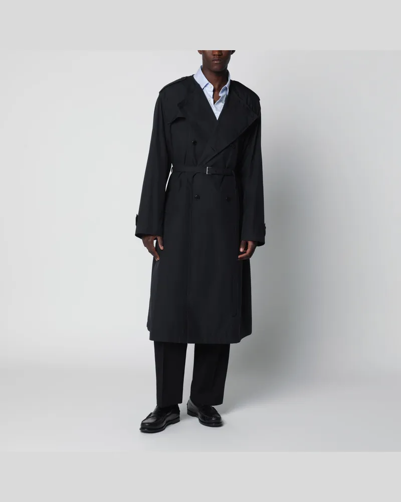 Prada Schwarzer doppelreihiger Trenchcoat aus Baumwollmischung Black