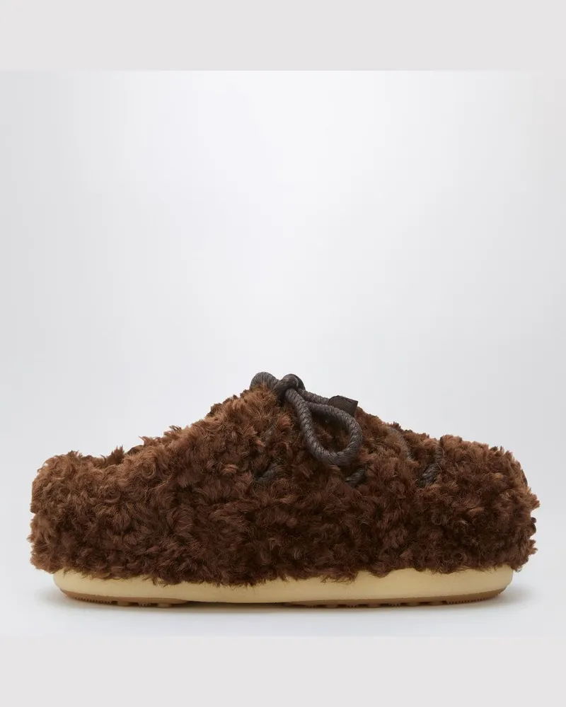 Moon Boot Dunkelbraune lockige Shearling-Mules Braun