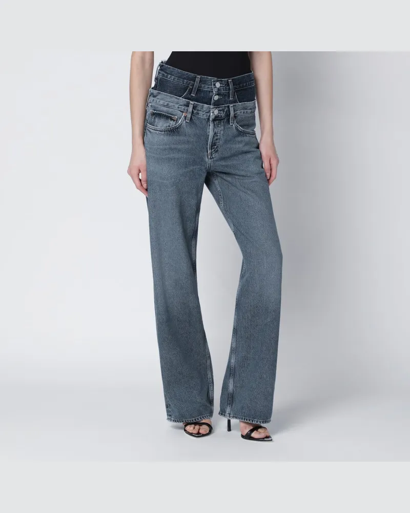 AGOLDE Elson Jeans mit doppeltem Bund in Dunkel-/Hellindigo Blau
