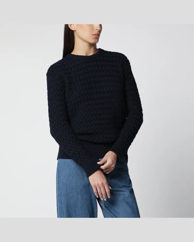 Bottega Veneta Intrecciato-Pullover aus Wolle in Nachtblau Blue