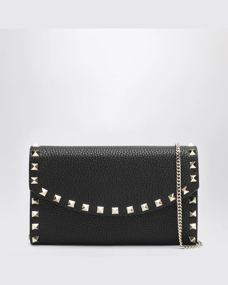 Valentino Garavani Schwarze Rockstud Umhängetasche Geldbörse Schwarz