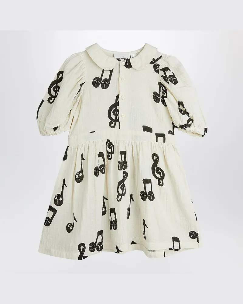 Mini Rodini Weißes Kleid mit Musiknoten Weiß