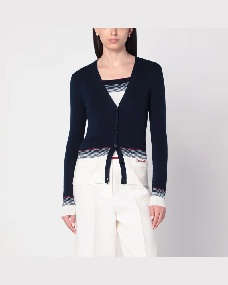 Valentino Garavani Cardigan mit Chez  Stickerei aus Wolle Blau
