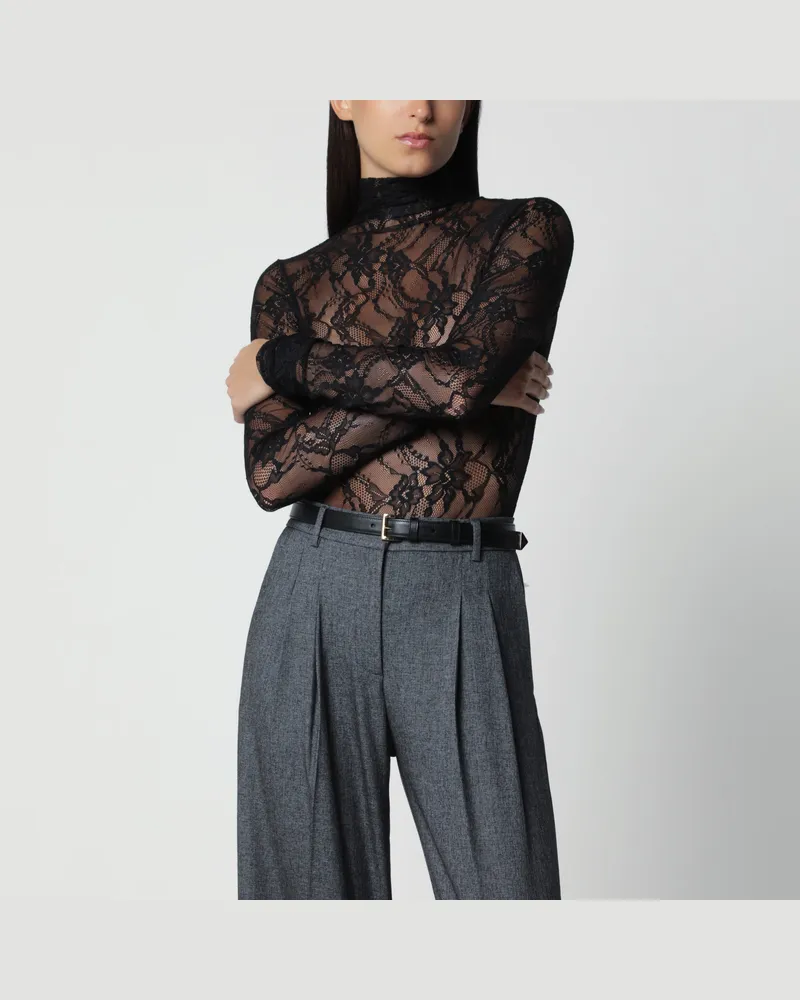 ANDAMANE Schwarzer Rollkragen-Body aus halbtransparenter Spitze Black